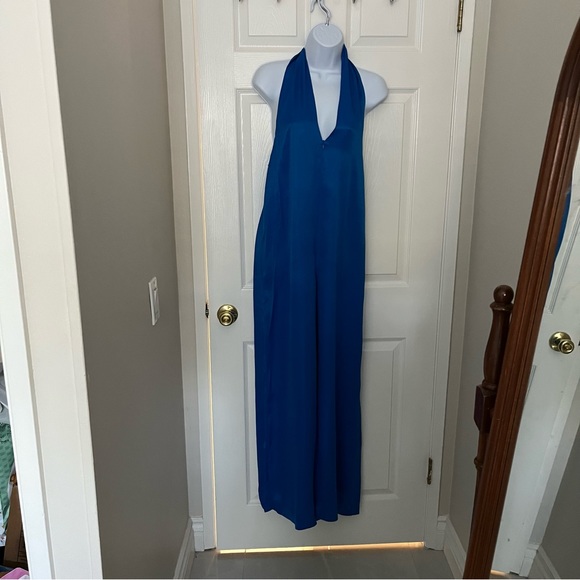 NEW ZARA Blue Flowing Satin Effect Jumpsuit - Picture 6 of 12